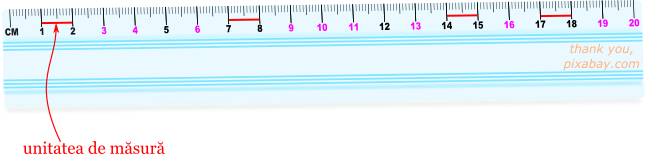 Completăm numerele care lipsesc pe riglă. Este important să identificăm unitatea de măsură.