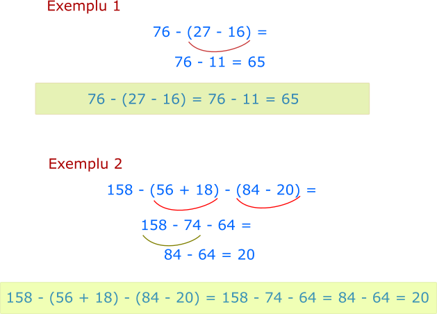 Într-un exercițiu în care avem adunări și scăderi, le efectuăm în ordinea în care sunt scrise, de la stânga la dreapta. Dacă în exercițiu avem și paranteze, atunci efectuăm mai întâi operațiile din paranteze.