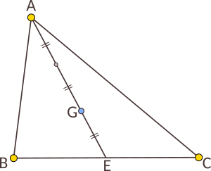 Centrul de greutate al triunghiului se află pe fiecare mediană a triunghiului, la două treimi față de vârful corespunzător și la o treime față de latura corespunzătoare.