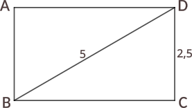 Calculați unghiurile, laturile și diagonalele dreptunghiului de mai jos, știind lățimea și diagonala.