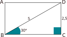 Calculați unghiurile, laturile și diagonalele dreptunghiului de mai jos, știind lățimea și diagonala.