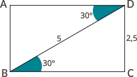 Calculați unghiurile, laturile și diagonalele dreptunghiului de mai jos, știind lățimea și diagonala.