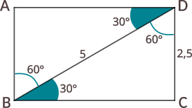 Calculați unghiurile, laturile și diagonalele dreptunghiului de mai jos, știind lățimea și diagonala.