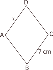Calculați valoarea lui x pentru fiecare dintre romburile de mai jos, folosind informațiile date pentru fiecare figură geometrică.