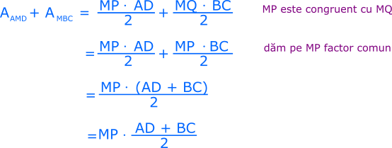 Suma ariilor triunghiurilor AMD și MBC