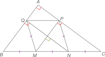 Segmentele AB şi AC sunt perpendiculare; la fel şi PM şi NQ. 